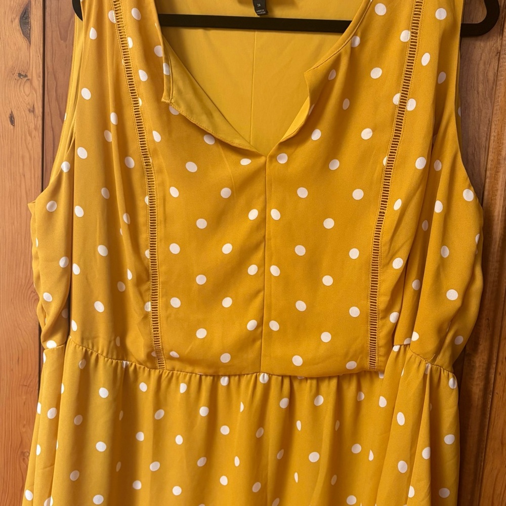 Lane Bryant Mustard Yellow Top with White Polka Dots Women's Size 26 Babydoll - Picture 3 of 9